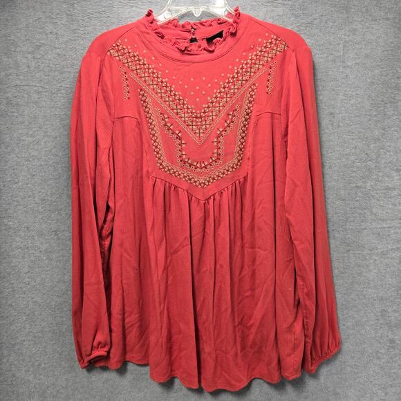 Torrid Crinkle Gauze Relaxed Embroidered Blouse Size 00/M/L - Picture 2 of 6